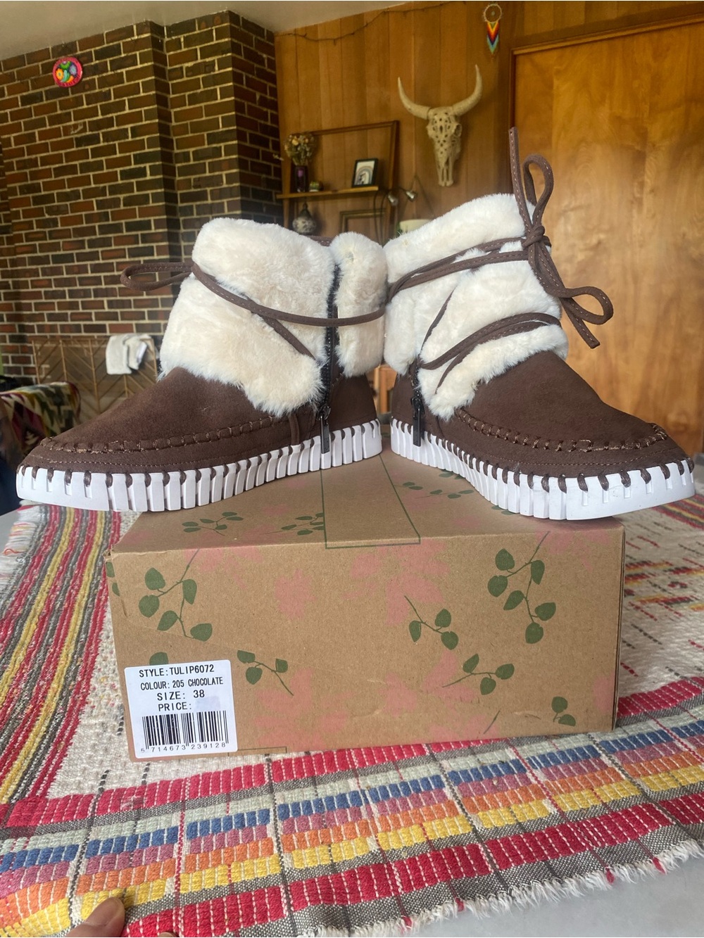 Ilse Jacobsen Chocolate Brown Faux-Shearling Ankle Boots